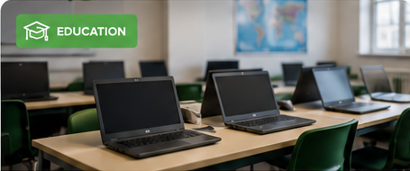 Classroom with laptops ready for recycling